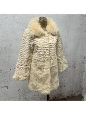Vintage Y2K Cream Rabbit & Fox Fur Coat